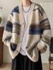 Cardigan Tricô Jaqueta Estilo Preguiçoso Retro Americano Listras Degradê Masculino e Feminino Marca Tendência Solto Par de Tricô