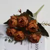 Flores artificiales Austin de 6 cabezas transfronterizas para decoración de hotel, hogar y casa de huéspedes, decoración de bodas, flores falsas