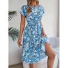 Ropa de mujer de estación independiente 2025 primavera y verano nuevo comercio exterior casual manga corta vestido floral con cordones falda plisada
