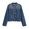 Fábrica de Ropa para Mujer Transfronteriza Venta al por Mayor Moda Europea y Americana 2026 Chaqueta Abrigo de Mezclilla Doble Botonadura con Tira Decorativa en el Hombro