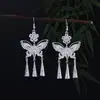 Pendientes Miao Étnicos de Borla Larga Estilo Nuevo, Pendientes Exagerados de Declaración de Moda Estilo Étnico de Plata Miao de Lujo Ligero