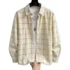 Camisa a cuadros retro estilo americano, camisa casual de manga larga holgada para hombre para primavera/otoño, cárdigan versátil, prenda exterior para pareja