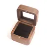 Ventana Abierta Personalizada Transfronteriza Madera Maciza Ranura de Anillo Único Nogal Negro Norteamericano Caja para Anillo de Compromiso Caja para Anillos de Boda en Pareja Empaque de Almacenamiento