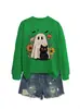 Amazon Wish sitio independiente europeo y americano cómoda holgada versátil divertida mujer gato fantasma floral cuello redondo manga larga sudadera