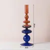 Venta al por mayor, candelabro creativo de vidrio de colores retro, candelabro de lujo para decoración de mesita de noche, vela, accesorios para cenas