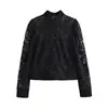 Moda Femenina Elegante de Primavera 2026 Transfronteriza AliExpress Top Negro de Encaje con Cuello Alto 1758245