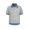 Camisa Polo Xadrez Americana Falsa de Duas Peças Manga Curta Camiseta Masculina Verão Solta Casual Manga Meia-Manga Costurada Top para Homens