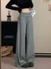 Calça Casual Feminina Nova Outono 2026 com Listras Fluidas, Caimento Solto, Design Versátil, Calça Longa Wide Leg Emagrecedora Atacado
