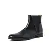 Botines Chelsea de Primera Capa de Piel de Vaca para Mujer Botas Individuales Otoño e Invierno Nuevos Punta Redonda Tacón Bajo Sin Cordones Botines Cortos Botas de Moda de Piel Genuina para Mujer