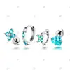 Aretes de Tachuela de Esmeralda Paraíba Verde con Diseño Floral en Forma de Corazón, Estilo Popular, Adecuados para Perforación de Oreja