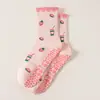 Calcetines Antideslizantes para Yoga de Media Pantorrilla para Mujer con Encaje de Fresa y Puntos de Pegamento, Calcetines Deportivos Profesionales para Pilates y Entrenamiento de Fitness en Interiores
