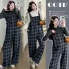 Conjunto de maternidad colección otoño/invierno 2026: Mono casual de maternidad estilo coreano con tela de cuadros gruesa y diseño de pierna recta