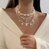 Colar em Camadas com Conchas, Estrelas-do-Mar e Miçangas, Estilo Férias Europeu e Americano, Corrente para Clavícula, Acessório de Nicho com Vibe Praiana