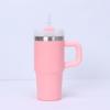 Taza termo de acero inoxidable 304 14 oz taza para coche con asa y popote mini portátil taza para hielo para coche aislamiento frío
