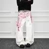 Jeans largos blancos unisex retro americano transfronterizos con estampado 3D, modernos, estilo callejero nuevo 2026, holgados, pierna ancha