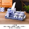 Tarro de porcelana azul y blanco para condimentos mesa de restaurante LOGOTIPO tarro para chiles portapalillos olla para vinagre olla para salsas portapalillos bandeja