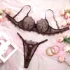 Comercio Exterior Europeo y Americano Sujetador Ajustado Transpirable Ligero Hueco para Mujer Conjunto de Dos Piezas de Encaje Sexy