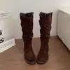 Botas Western Largas Rade 2026 Tacón Grueso Vaqueras de Moda Botas de Caballero Plegadas Moda Vintage para Otoño e Invierno