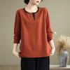 Camiseta de Manga Larga Talla Grande 2026 para Mujer, Primavera y Otoño, Mamá de Mediana Edad, Forro Polar de Algodón, Oculta el Vientre, Adelgazante, Camiseta Básica de Cuello Redondo para Mujer