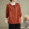 Camiseta de Manga Larga Talla Grande 2026 para Mujer, Primavera y Otoño, para Madres de Mediana Edad, Algodón Puro, Forro Polar, Cubre Vientre, Adelgazante, Cuello Redondo, Camiseta Básica para Mujer