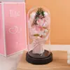 Cúpula de Cristal con Flor de Rosa y Luz, Flor de Jabón, Flor Preservada, Regalo Transfronterizo para el Día de San Valentín