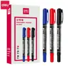 Plumón Deli 6824, bolígrafo de escritura rojo de doble punta, bolígrafo azul de oficina, marcador de papelería, marcador para etiquetas de logística