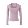 Camiseta básica para mujer, escote pronunciado, manga larga, elástica, ajustada y que realza la figura, perfecta como capa interior para otoño, con un diseño elegante y moderno.