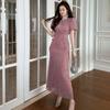 Vestido de Noche de Compromiso Rosa Cola de Pez para Mujer 2026 Verano Nuevo Estilo Francés de Cintura Alta Largo 21648