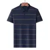 Camiseta casual de manga corta a rayas para hombre, venta al por mayor de verano, estilo nuevo, cuello camisero, corte holgado, adecuada para hombres de mediana edad, con bolsillos reales