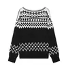 Atacado Fábrica de Roupas Femininas Transfronteiriça 2026 Primavera e Outono Novo Estilo Estilo de Hong Kong Fair Isle Bloco de Cores Jacquard Suéter