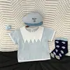 Ropa de Verano Coreana de Manga Corta para Bebés y Niños Pequeños, Top de Moda Trendy con Bloques de Color Fresco y Cuello Redondo, Ropa de Abrigo para Bebés para Salir