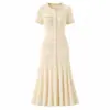 Vestido de punto estilo Chanel para mujer, con cuello redondo y punto trenzado con perlas, disponible en AliExpress, con mangas largas y cortas, vestido largo multicolor