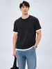 Camiseta de Hombre Modal con Amoníaco Líquido Estilo Old Money Italiano, Bloque de Color Falso Dos Piezas Retro Casual Holgada de Manga Corta