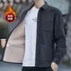 Camisa Cálida de Pana para Hombre de Otoño e Invierno Chaqueta Casual de Manga Larga de Terciopelo Engrosada Top Suelto Chaqueta