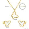 Conjunto de Brinco e Colar Borboleta Compacto de Luxo Leve para Comércio Exterior, Brincos e Corrente para Clavícula de Aço Inoxidável 18K, Moderno e Versátil para Mulheres