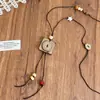 Colar com Pingente de Flor de Vidro em Casca de Coco com Contas de Madeira Estilo Étnico Retrô Corrente para Suéter Colar Elegante da Moda para Mulheres