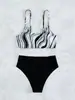 Bikini Europeo y Americano Traje de Baño de Dos Piezas Estampado de Cintura Alta Bikini Europeo y Americano Nuevo Tirante Mujer Venta al por Mayor Forma Corporal