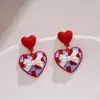 Brincos de Xadrez Diamante Coração de Pêssego Vermelho brincos de laço branco gentis de nicho design único brincos de temperamento Novo