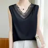 Transfronterizo Verano 2025 Nuevo Chaleco sin Mangas de Malla con Cuello en V para Mujer Camiseta Camisola Holgada de Seda de Hielo