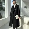 Abrigo de Lana de Doble Cara con Textura de Onda de Agua de Longitud Media para Mujer, Cuello de Solapa, Abrigo de Lana Pura, Color Sólido, Ropa Exterior Holgada