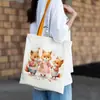 Estampado Animal Acuarela Mujeres Hombres Zorro de Dibujos Animados Informal Gran Capacidad Bolsa de Compras para Adolescentes Bolso Tote de Lona