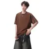 Camiseta de Verão Tendência de Marca em Poliéster-Linho de Manga Curta com Zíper, Caimento Solto Estilo Americano, Camiseta Lisa Versátil Unissex