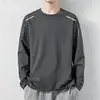 [Essencial de Outono] Camiseta Masculina Lisa Versátil de Corte Solto com Gola Redonda e Manga Longa, Top Casual Tendência de Marca para Outono