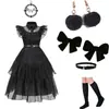 Disfraz de cosplay de vestido de Wednesday de Adams para fiesta de Halloween, traje combinado de accesorios de collar M
