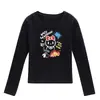 Camiseta branca de manga comprida com gola U para mulheres, novo estilo primavera e outono, estampa de gato KT cartoon graffiti, top moderno slim fit para mulheres