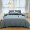 Juego Suave y Agradable para la Piel de Cuatro Piezas Funda Nórdica Sencilla Funda Nórdica Cepillada de Color Sólido Sábana Cama Individual Doble Ropa de Cama para Dormitorio Estudiantil