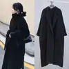Abrigo Grueso de Lana con Cordones 2026 Invierno Nuevo Estilo Coreano de Alta Gama Negro Largo Holgado por Encima de la Rodilla para Mujer