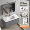 Gabinete de Banheiro Cinza de Aço Inoxidável Arredondado Lavatório Cerâmico Integrado Gabinete de Lavatório Estendido Lavatório Gabinete de Banheiro