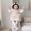 2026 Colete de Lã Floral Princesa Outono/Inverno Nova Moda Vestido para Meninas Bebês Crianças Frete