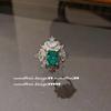 Anillo de Malaquita Esmeralda Brillante Resplandeciente Chapado en Oro de 18K Flor Esmeralda Circonita Aretes Completos de Diamante Chapados en Oro